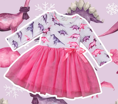 Pete & Lucy Snowy Dino Tulle Dress