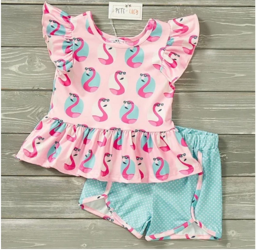 Pete & Lucy Cool Flamingo Short Set