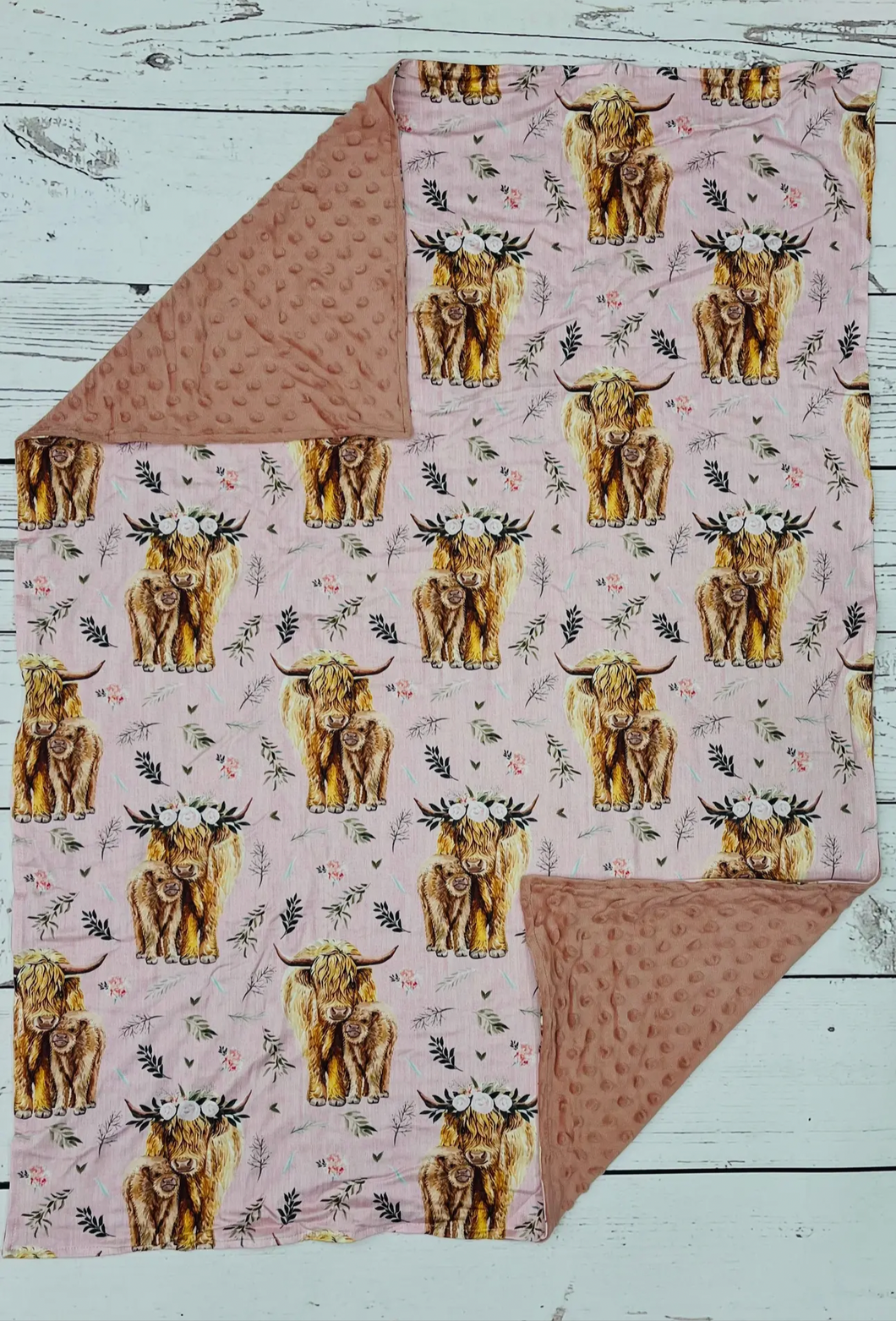 Floral highland cow stroller blanket