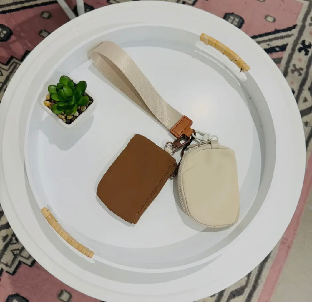 Brown and Cream Dual Pouch Wristlet