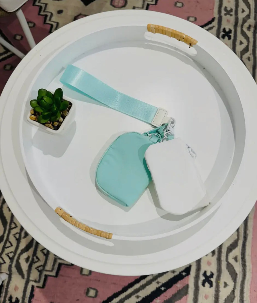 Teal & White Dual Pouch Wristlet