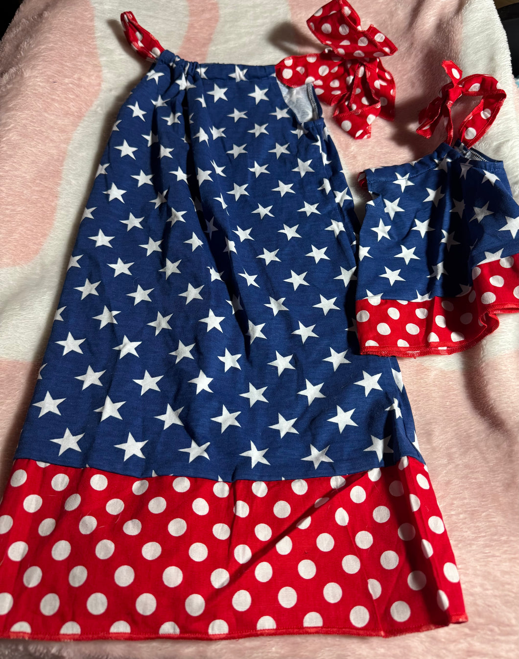 Fourth of July dress with matching doll outfit