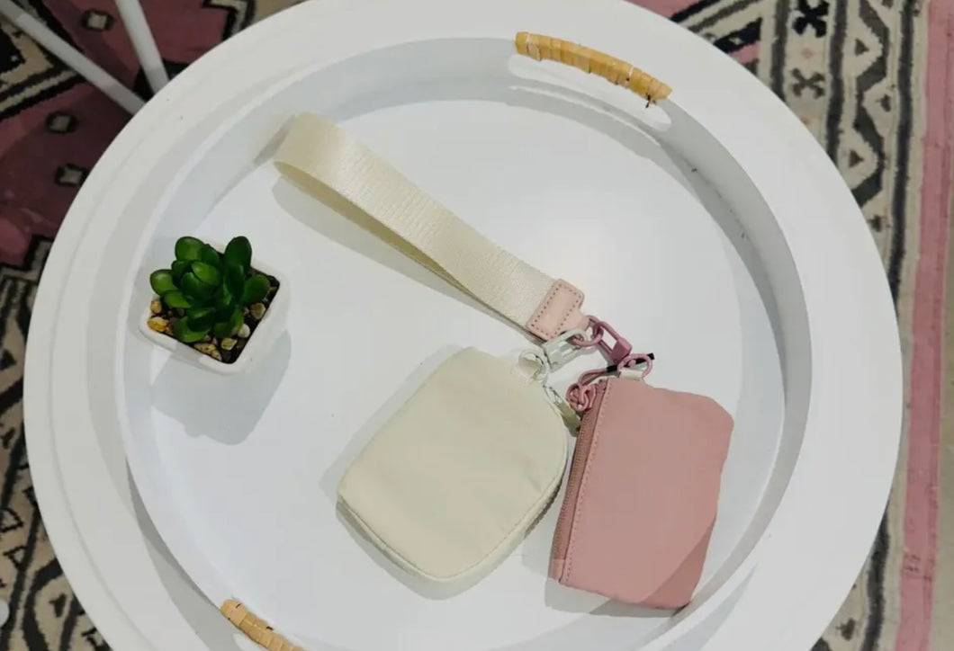Pink and Cream Dual Pouch Wristlet