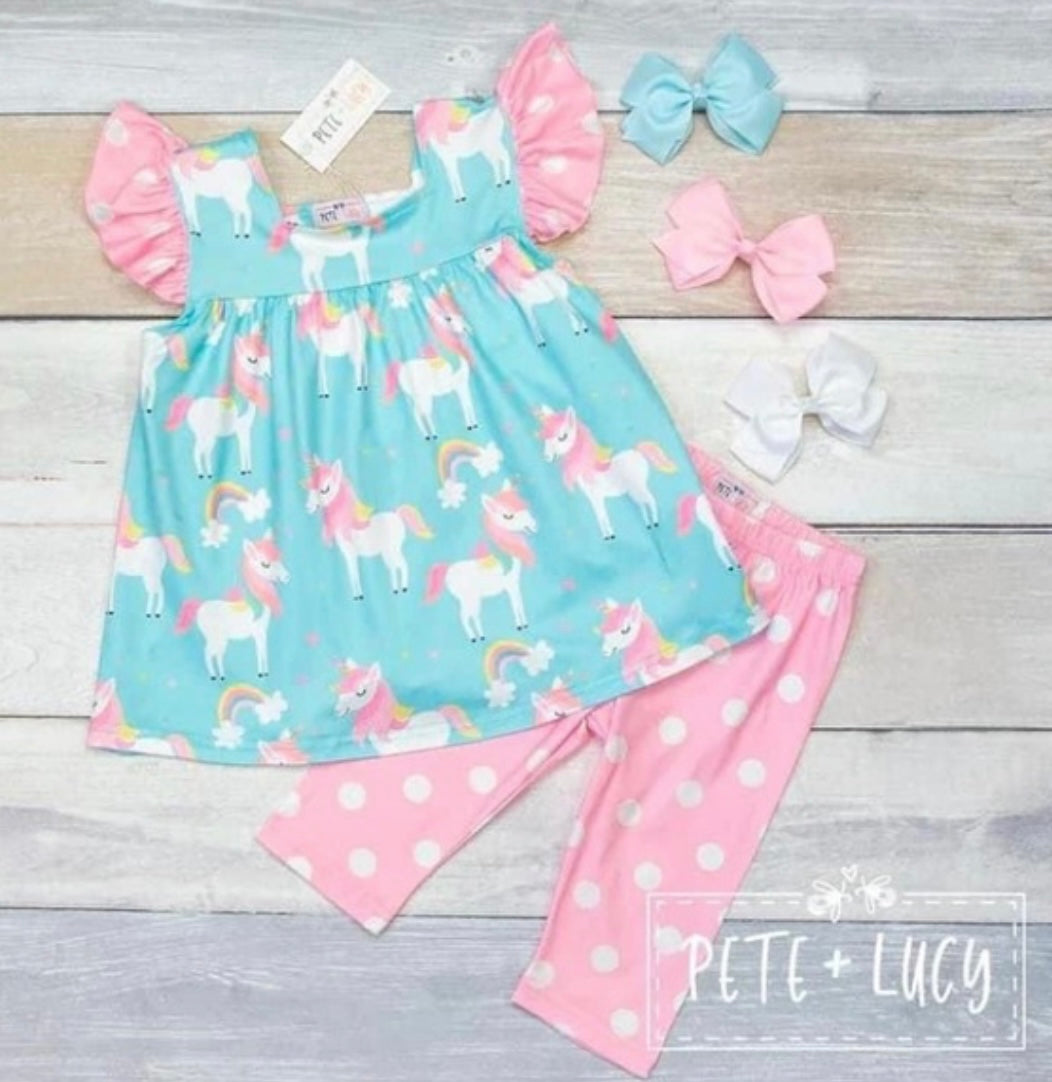 Pete & Lucy Rainbow Unicorn Capri set
