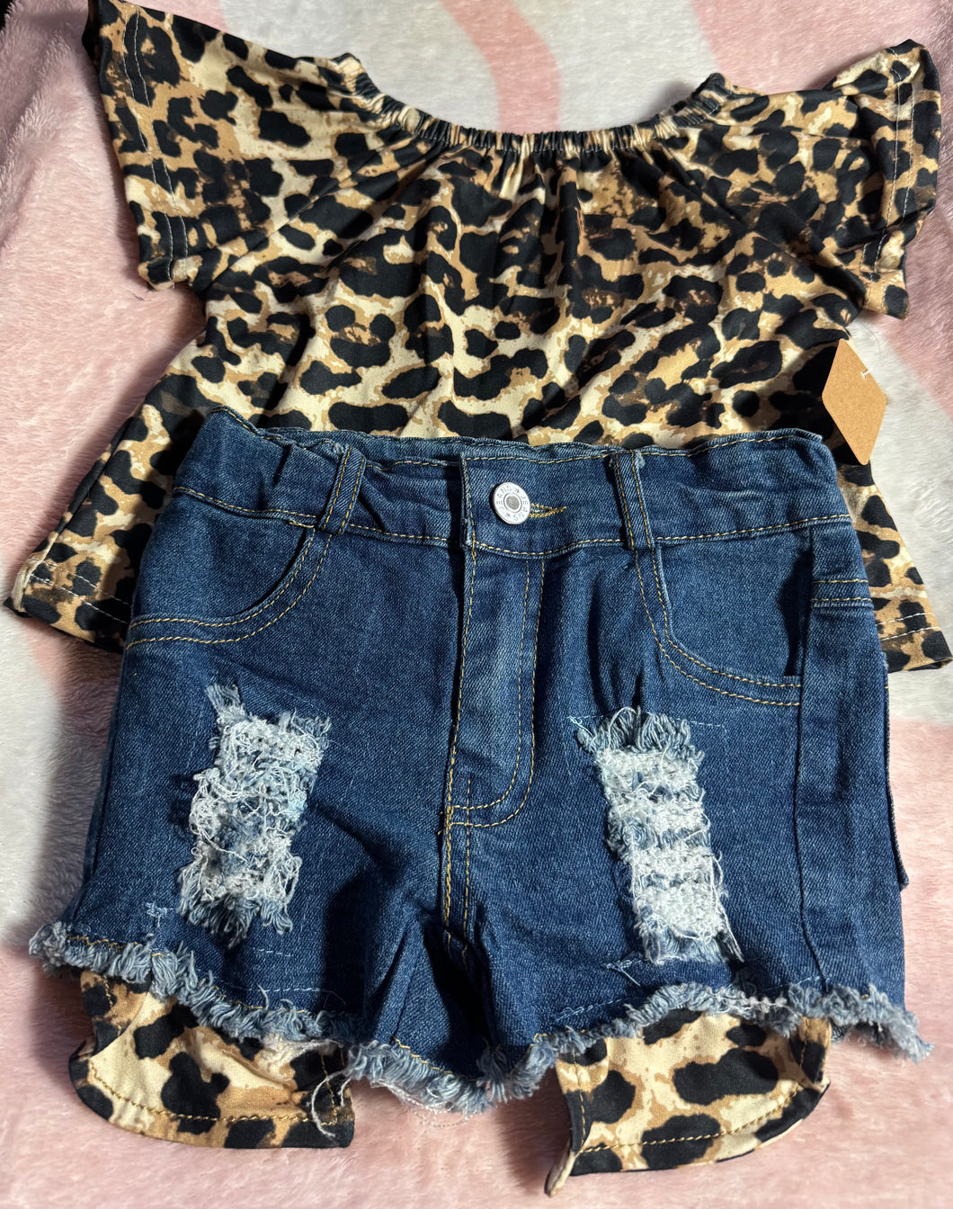 Leopard distressed Short Set