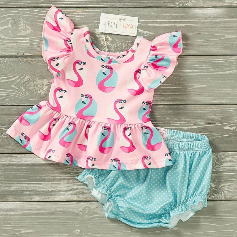 Pete & Lucy Cool Flamingo Bummie Set
