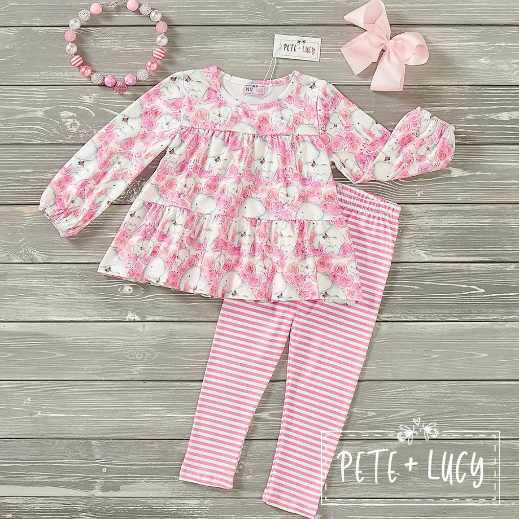 Pete and Lucy Elephant Rose Pant set