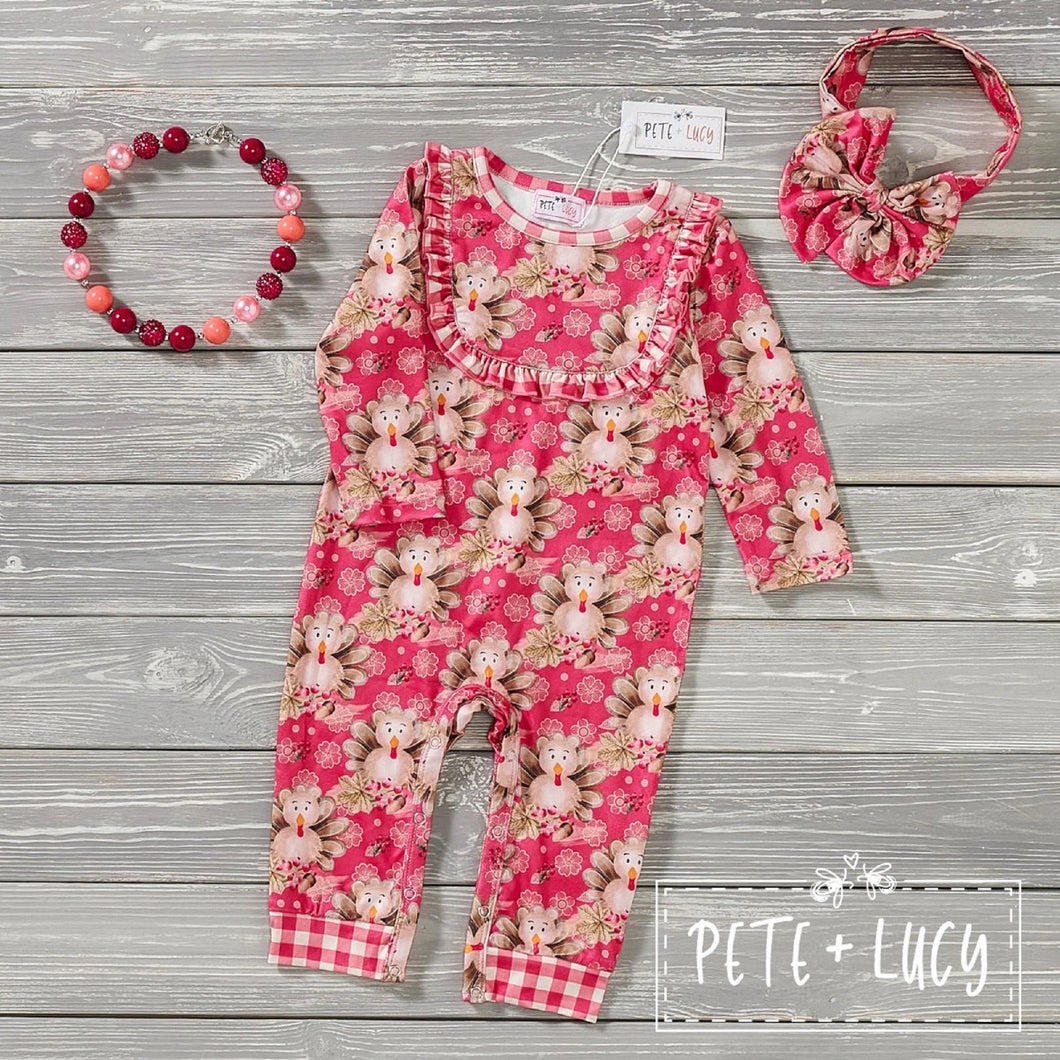 Pete and Lucy Pink Plaid Turkey Romper