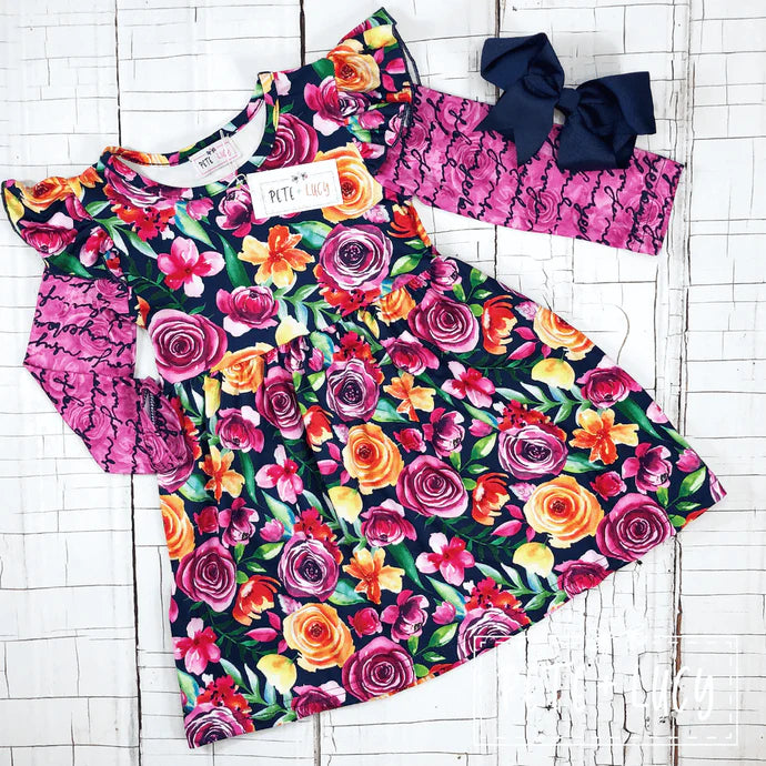 Pete & Lucy Navy Rose Dress