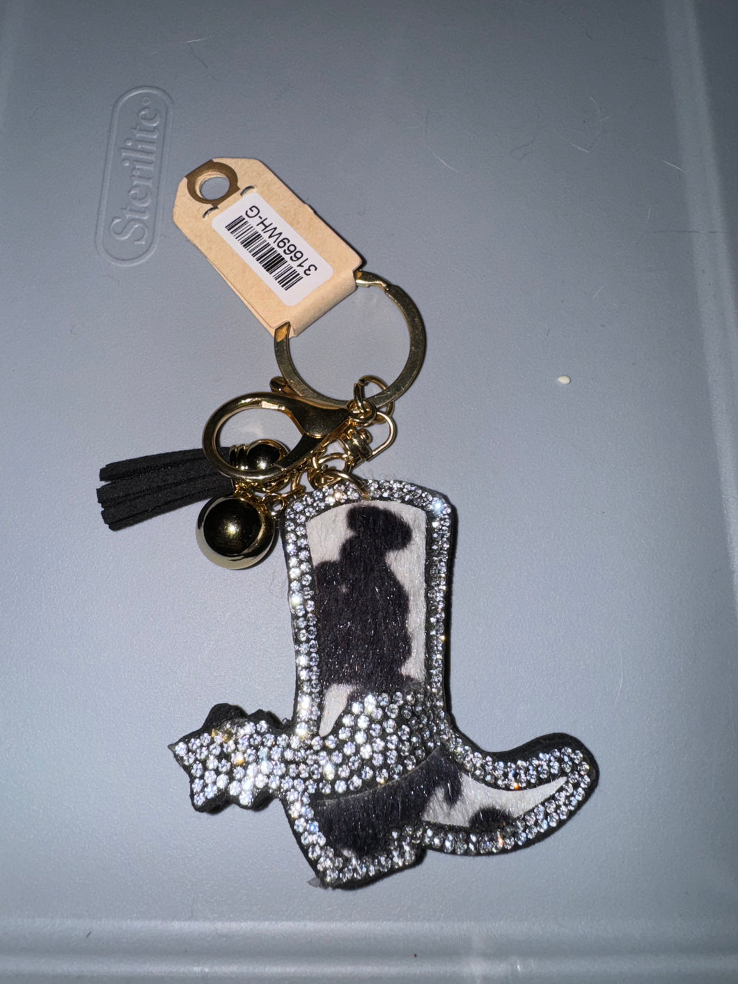 Cow print Rhinestone Boot Keychain