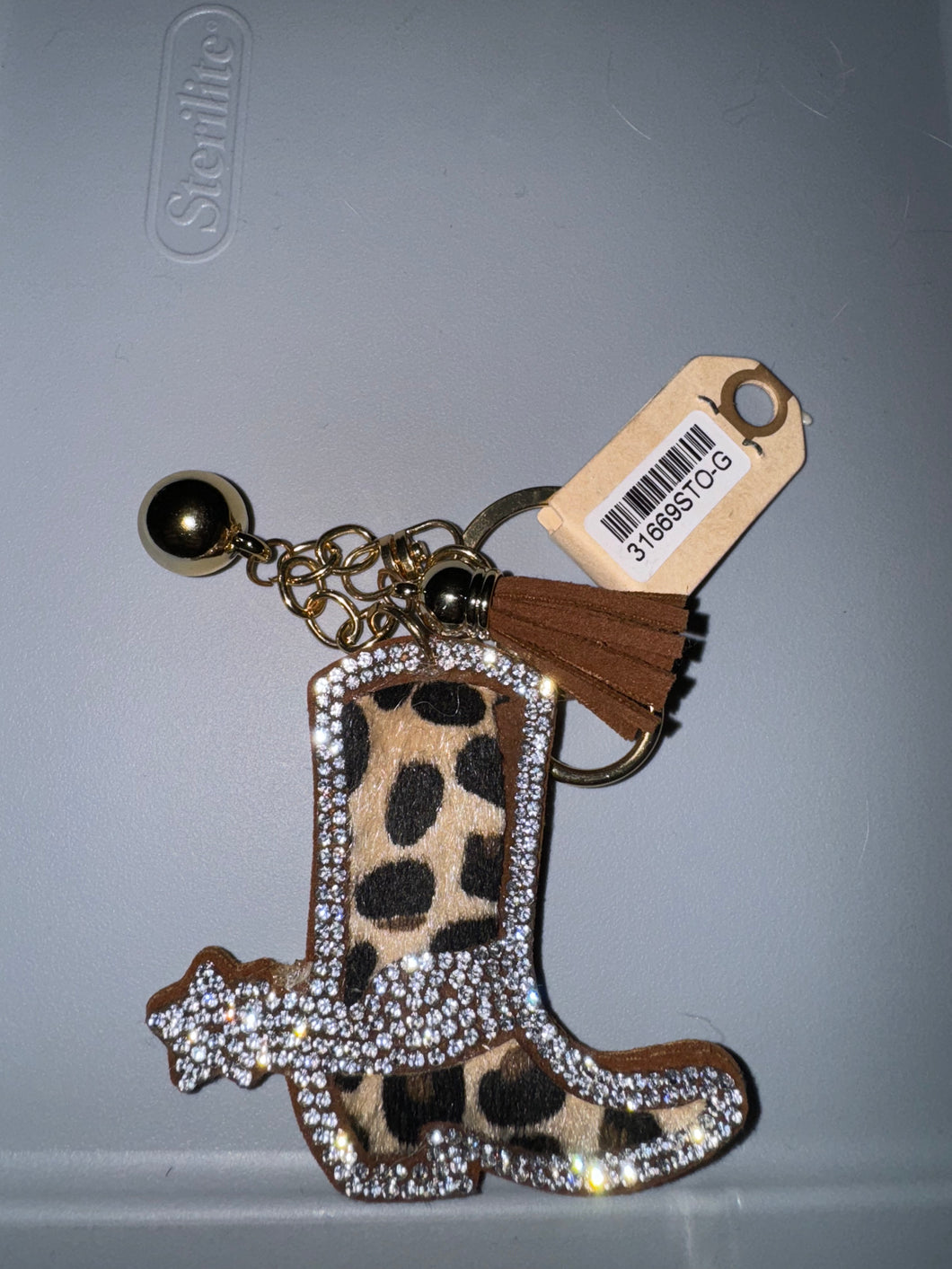 Brown Leopard print Rhinestone Booth Keychain
